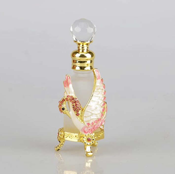 Frosted Anointing Oil Bottle Swan with Pink Crystals - Image 2