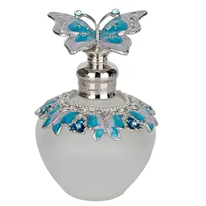Frosted White Bottle adorned with Teal butterflies and Silver accents 2 oz Anointing Oil
