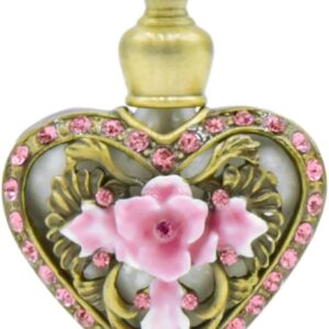 Frosted Purple Anointing Oil Bottle Heart and Flowers with bronze accents