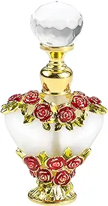 Frosted White Anointing Oil Bottle Heart adorned Flowers and gold accents